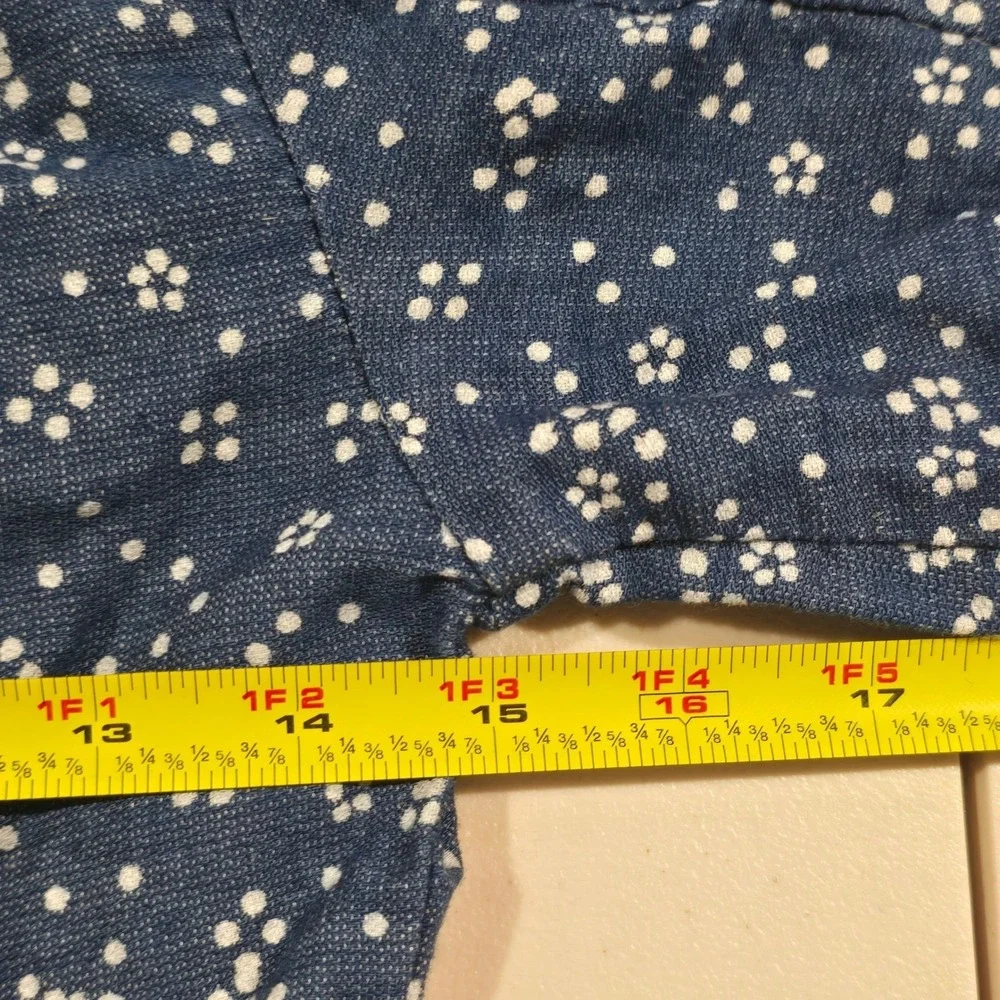 Free People Women Chambray Ditsy Floral Dot‎ Linen Blend Cropped Top Size 0 XXS